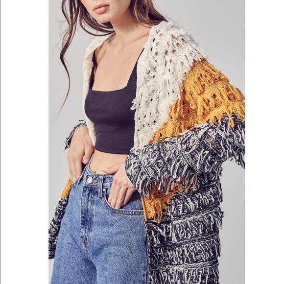 B27💛🤎Host Pick!Edgy shag cardigan w/color block pattern+stylized hues4all year - Picture 4 of 4